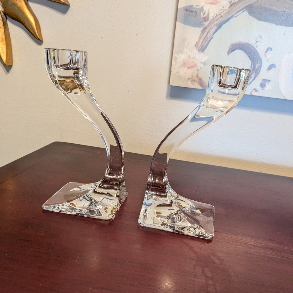 Art Deco Claus Josef Riedel Vintage Crystal 6” Tall Candle Holders Made Austria